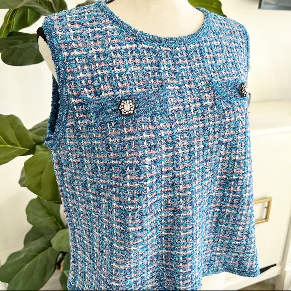 Zara Blue & Pink Sleeveless Embellished Tweed Top - Picture 4 of 10